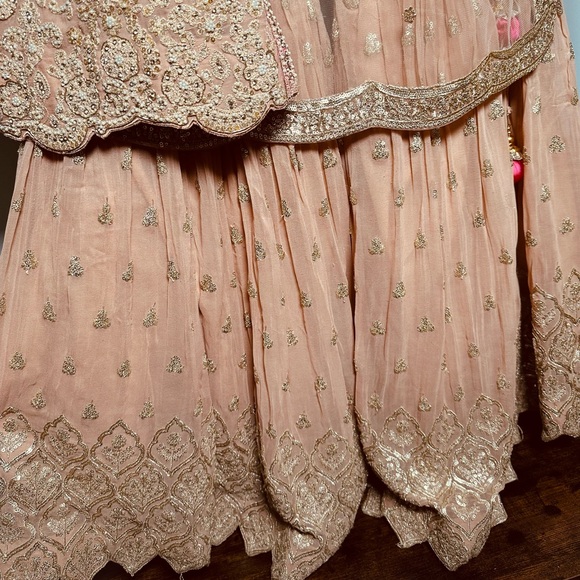 Designer anarkali indian wedding outfit. Gharaara style - Picture 10 of 12